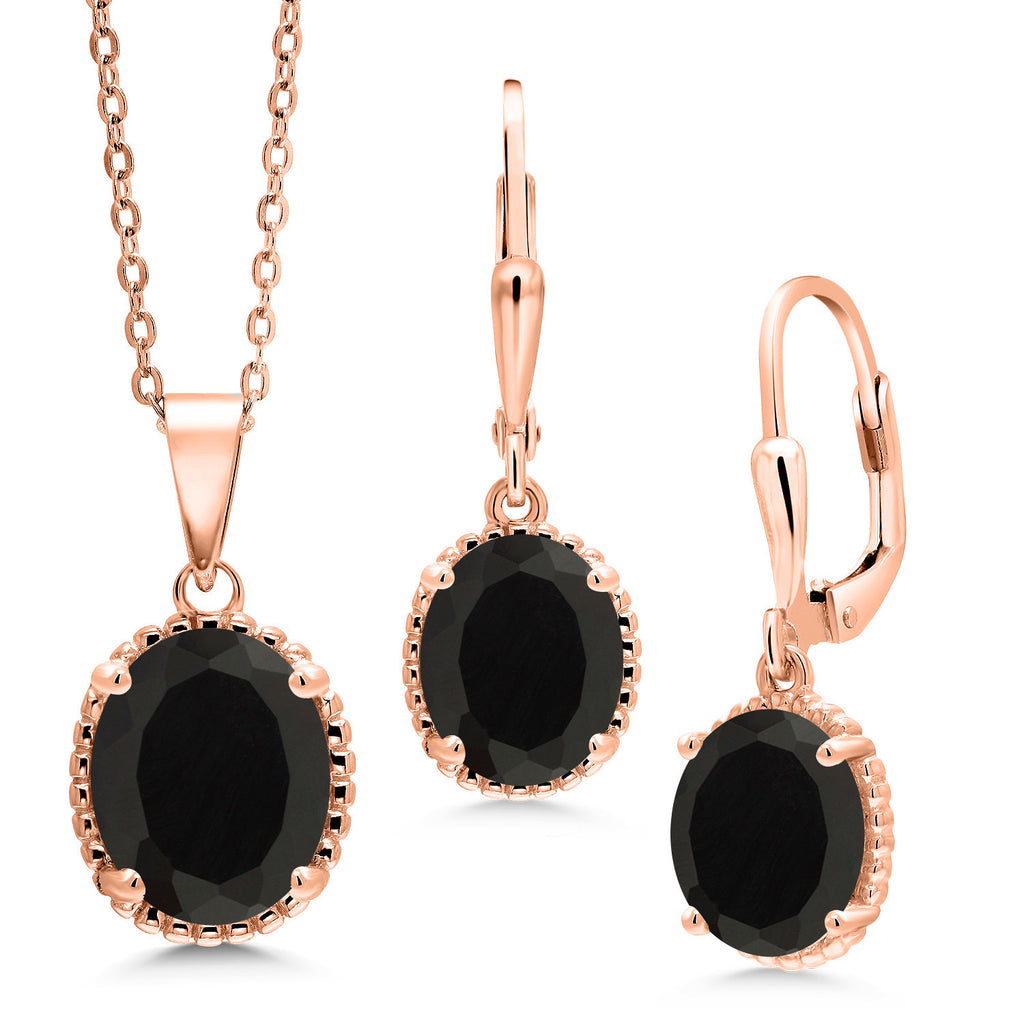 Onyx - December_Pendant Earrings Set in 925 Rose Gold Plated Silver