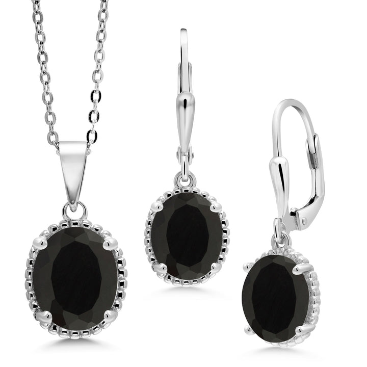 Onyx - December_Pendant Earrings Set in 925 Sterling Silver