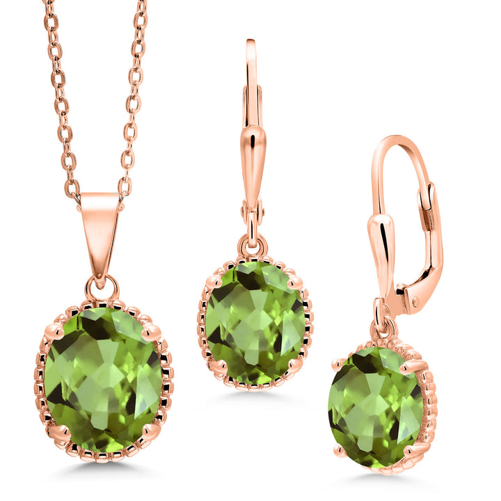 Peridot - August_Pendant Earrings Set in 925 Rose Gold Plated Silver