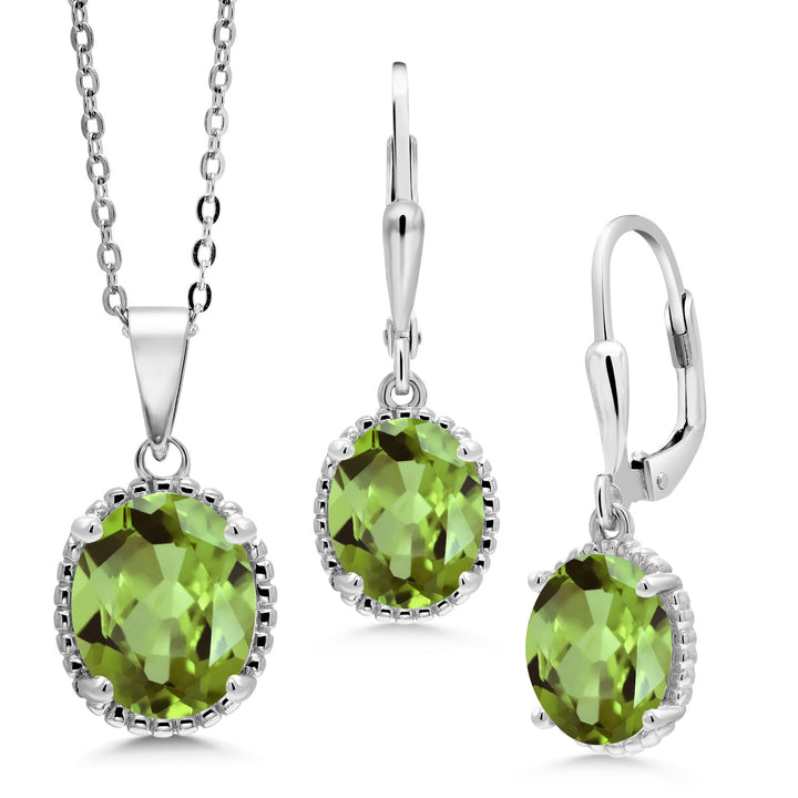 Peridot - August_Pendant Earrings Set in 925 Sterling Silver