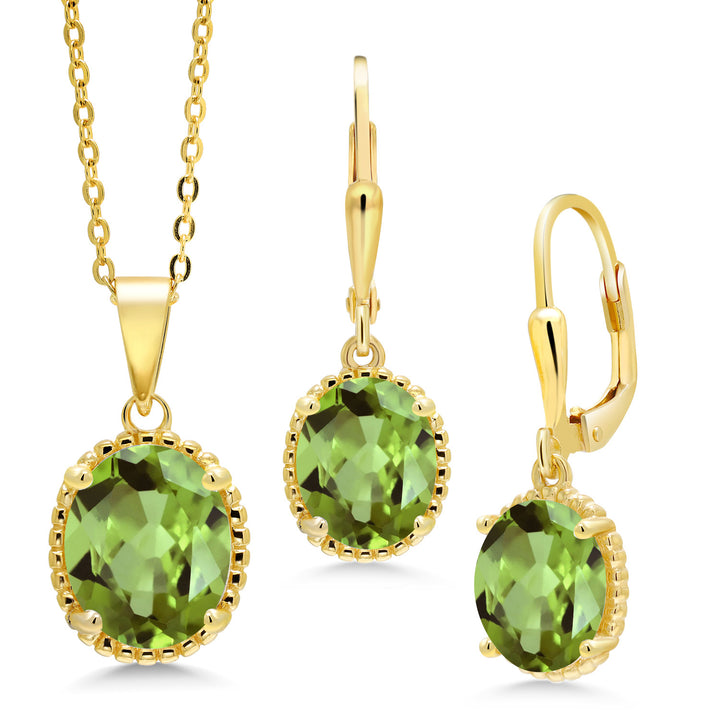 Peridot - August_Pendant Earrings Set in 925 Yellow Gold Plated Silver