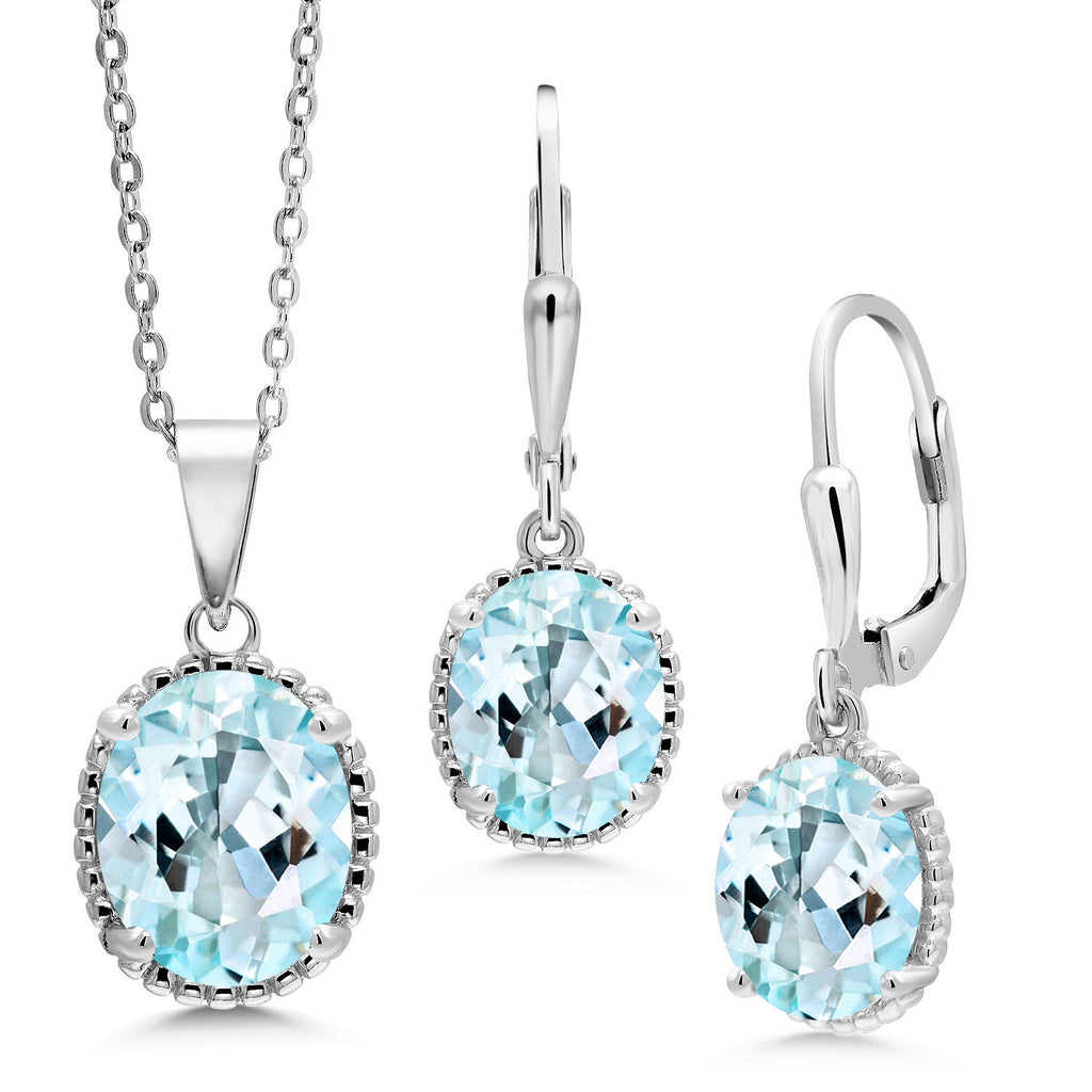 Sky Blue Topaz - November_Pendant Earrings Set in 925 Sterling Silver
