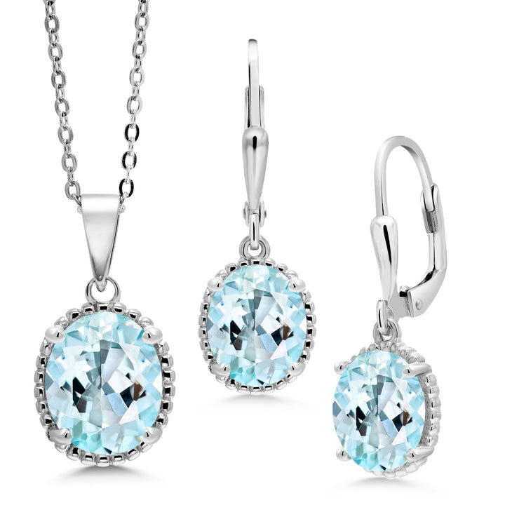 Sky Blue Topaz - November_Pendant Earrings Set in 925 Sterling Silver