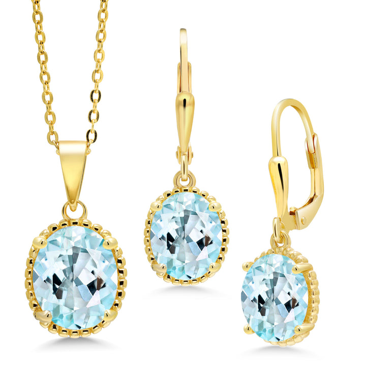 Sky Blue Topaz - November_Pendant Earrings Set in 925 Yellow Gold Plated Silver
