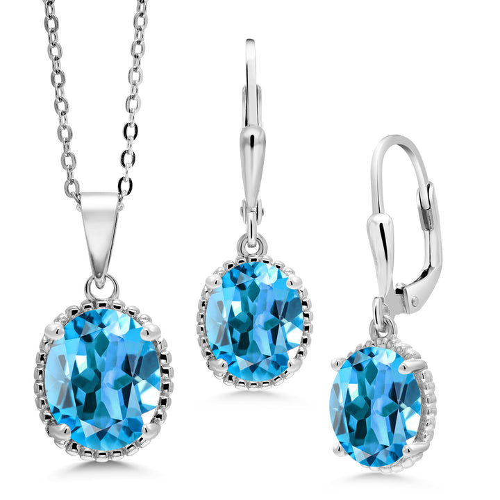 Swiss Blue Topaz - November_Pendant Earrings Set in 925 Sterling Silver