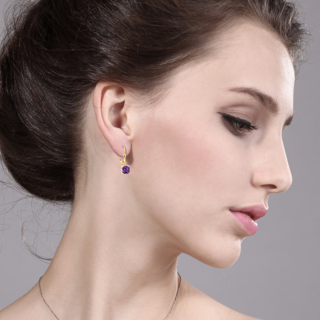 Amethyst - February_Earrings in 925 Yellow Gold Plated Silver