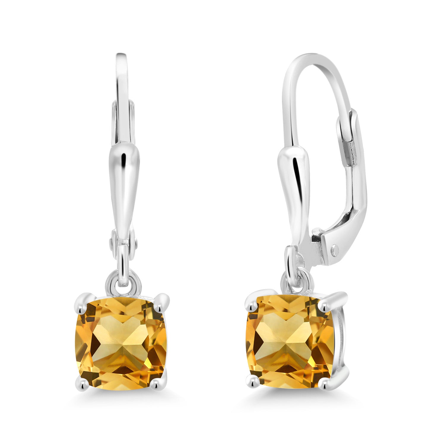 925 Sterling Silver Yellow Citrine Drop Dangle Earrings For Women | 1.86 Cttw | Gemstone November Birthstone | Cushion 6MM