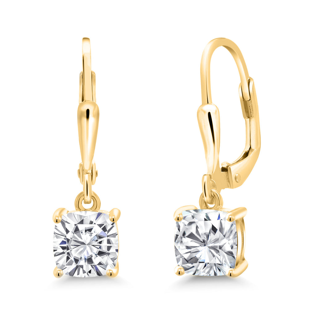 White Moissanite - April_Earrings in 925 Yellow Gold Plated Silver
