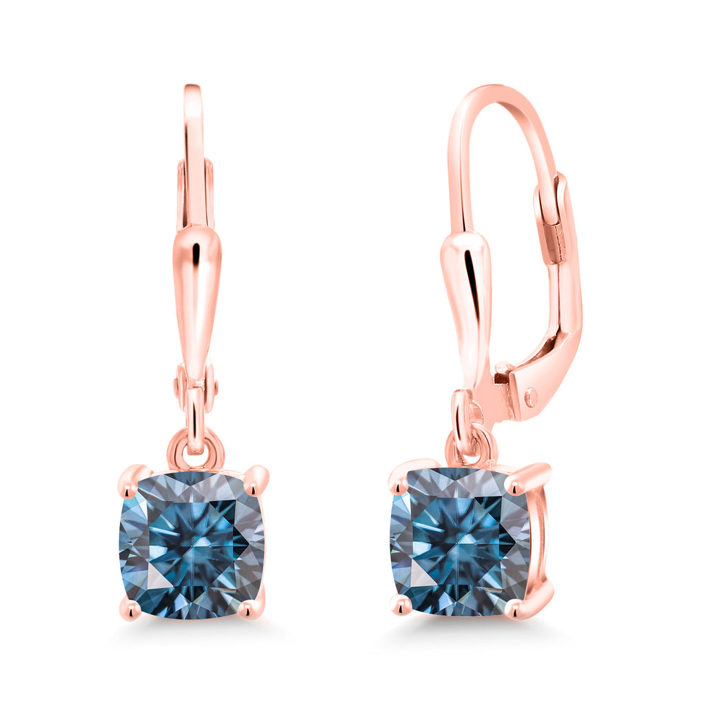 Persian Blue Moissanite - April_Earrings in 925 Rose Gold Plated Silver