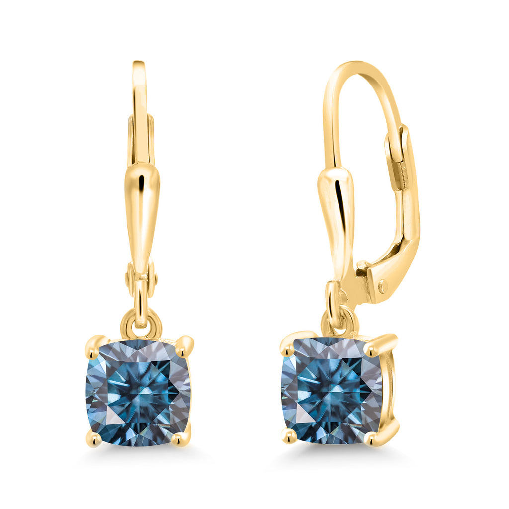 Persian Blue Moissanite - April_Earrings in 925 Yellow Gold Plated Silver