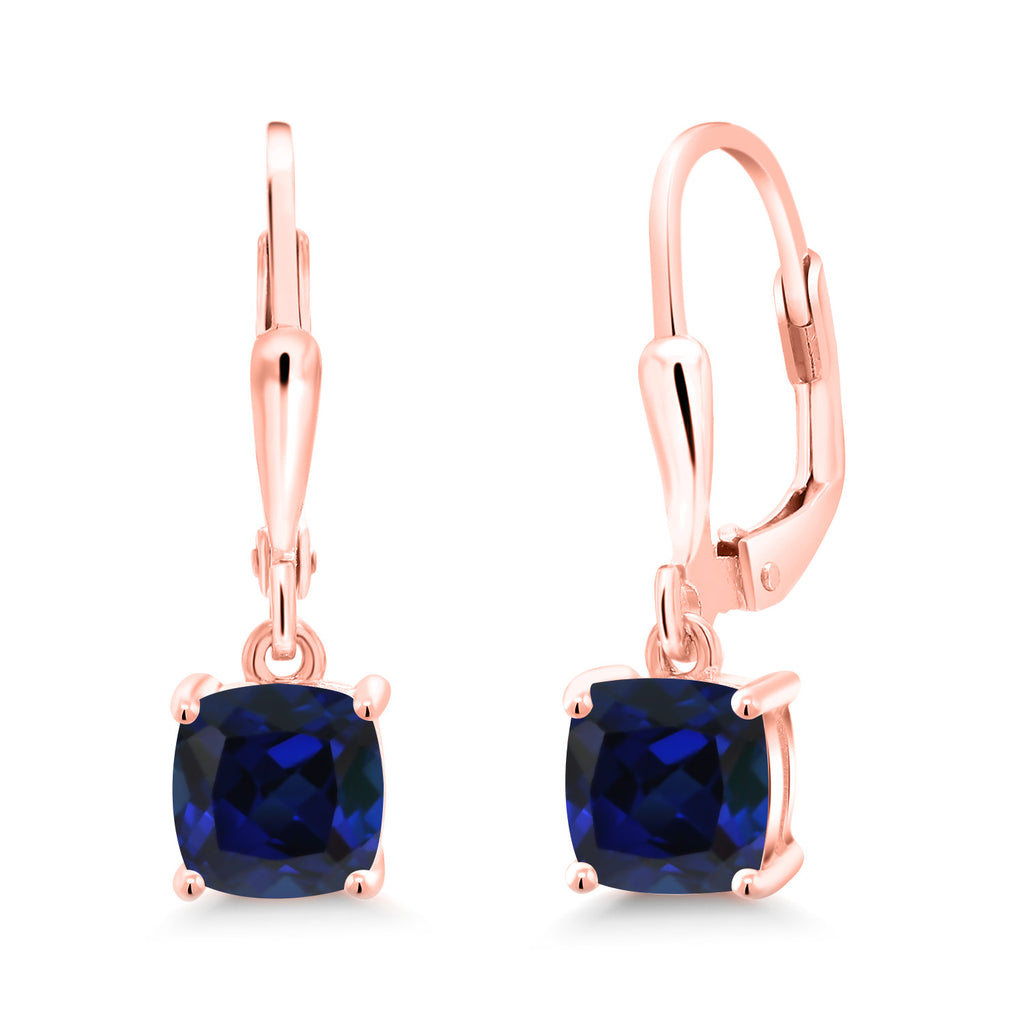 Blue Created Sapphire - September_Earrings in 925 Rose Gold Plated Silver