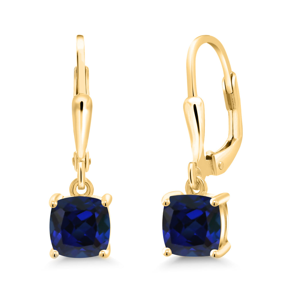 Blue Created Sapphire - September_Earrings in 925 Yellow Gold Plated Silver
