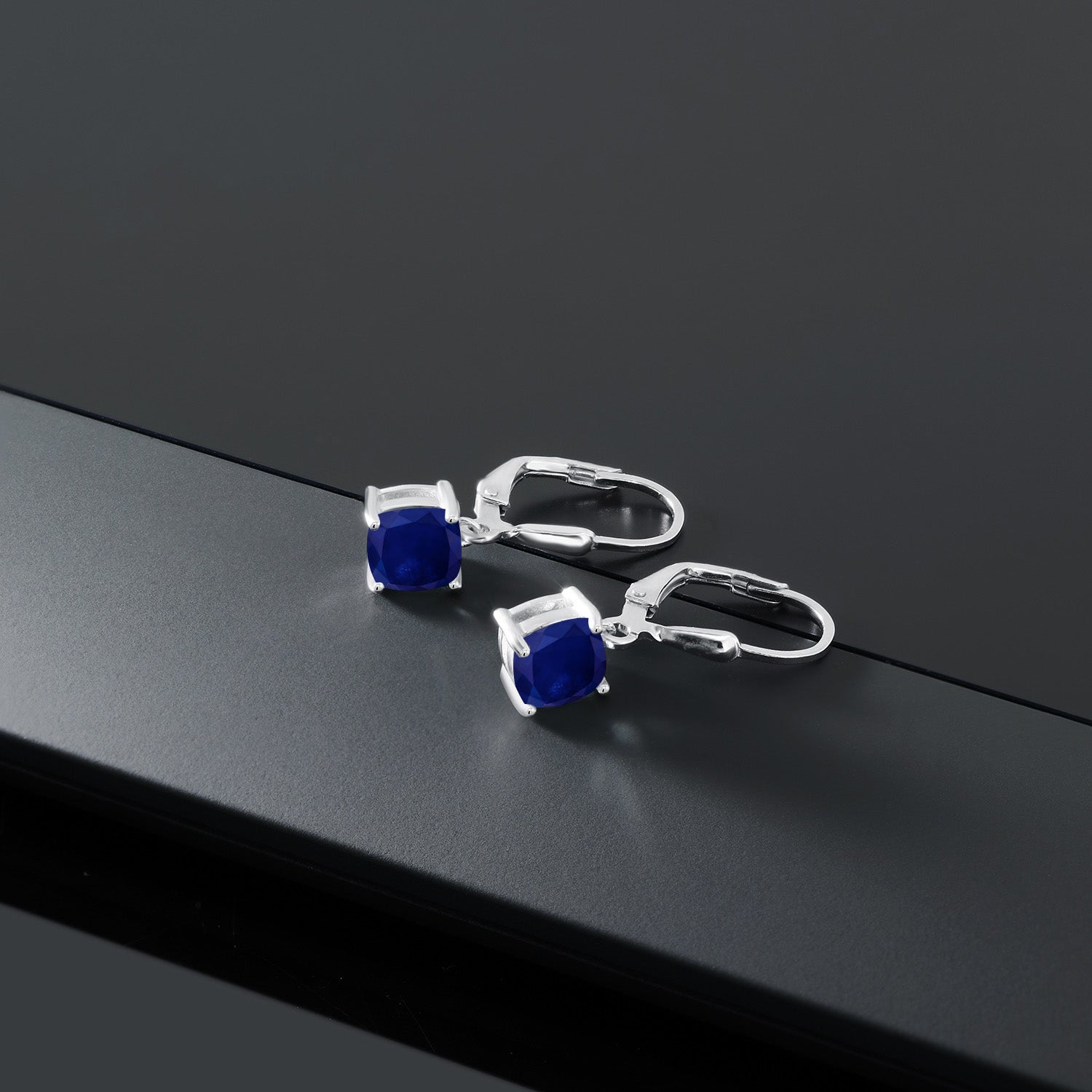 925 Sterling Silver Blue Sapphire Dangle Earrings For Women (2.60 Cttw, Gemstone September Birthstone, Cushion 6MM)