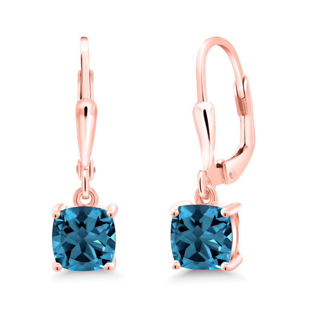 London Blue Topaz - November_Earrings in 925 Rose Gold Plated Silver
