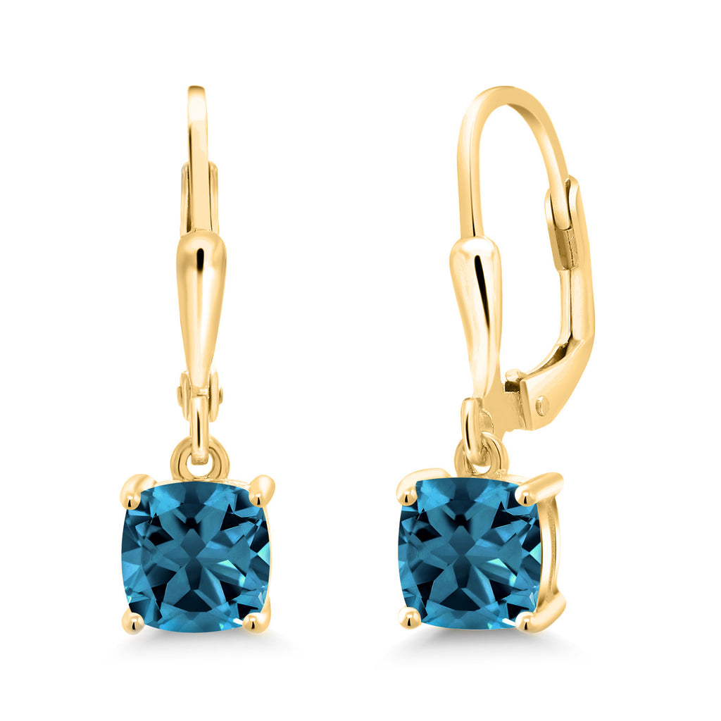 London Blue Topaz - November_Earrings in 925 Yellow Gold Plated Silver