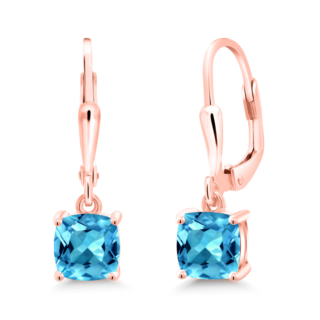 Swiss Blue Topaz - November_Earrings in 925 Rose Gold Plated Silver