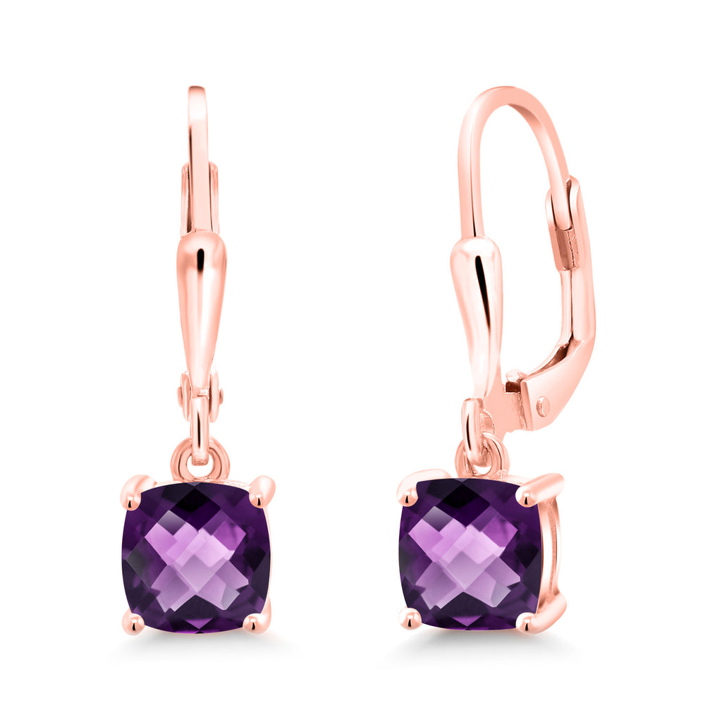 Amethyst-Checkerboard - February_Earrings in 925 Rose Gold Plated Silver