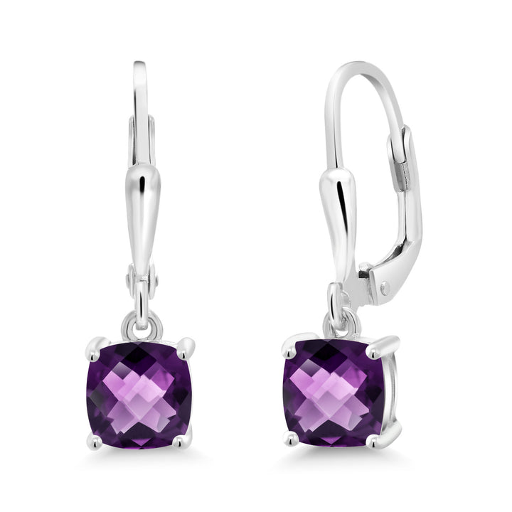 Amethyst-Checkerboard - February_Earrings in 925 Sterling Silver