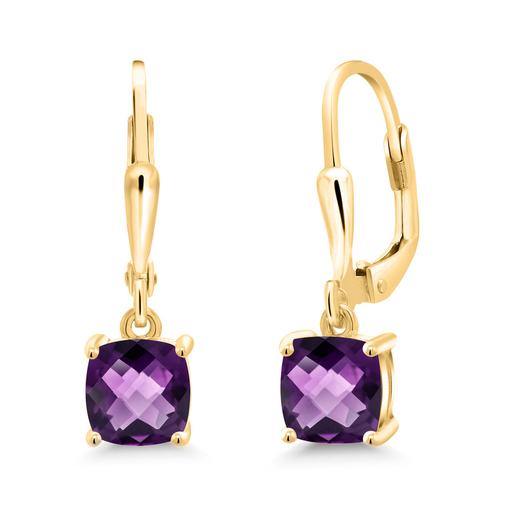 Amethyst-Checkerboard - February_Earrings in 925 Yellow Gold Plated Silver