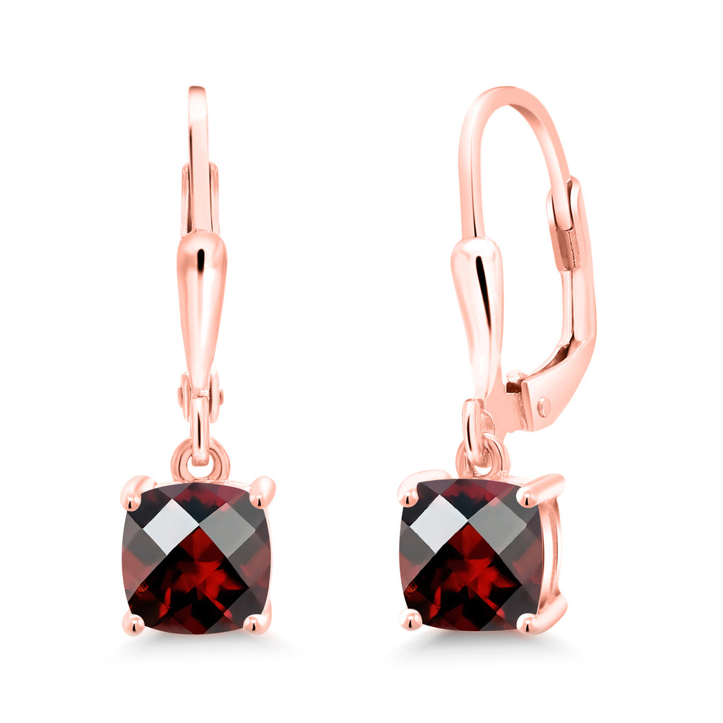 Garnet-Checkerboard - January_Earrings in 925 Rose Gold Plated Silver