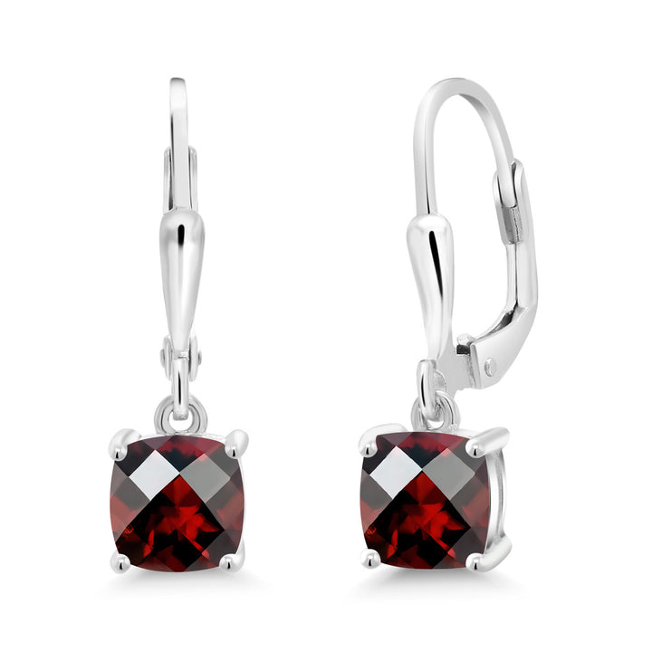 Garnet-Checkerboard - January_Earrings in 925 Sterling Silver