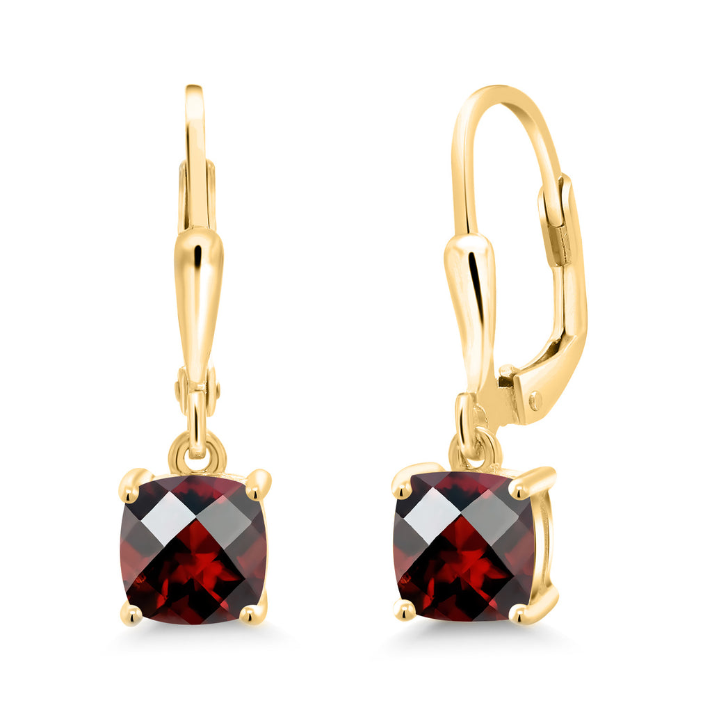 Garnet-Checkerboard - January_Earrings in 925 Yellow Gold Plated Silver