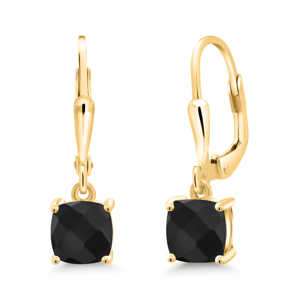 Onyx-Checkerboard - December_Earrings in 925 Yellow Gold Plated Silver