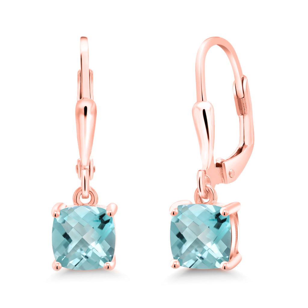 Sky Blue Topaz-Checkerboard - November_Earrings in 925 Rose Gold Plated Silver