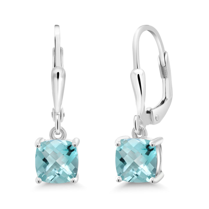 Sky Blue Topaz-Checkerboard - November_Earrings in 925 Sterling Silver