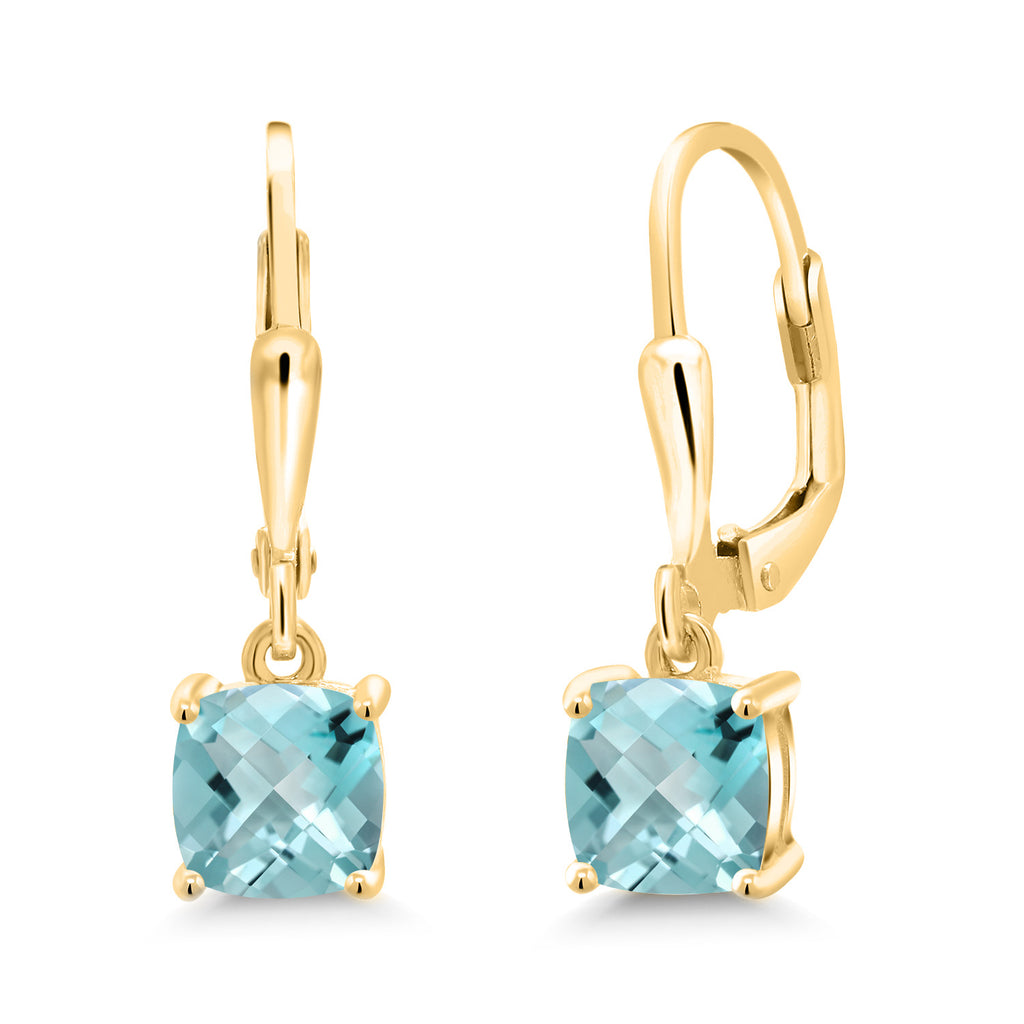 Sky Blue Topaz-Checkerboard - November_Earrings in 925 Yellow Gold Plated Silver