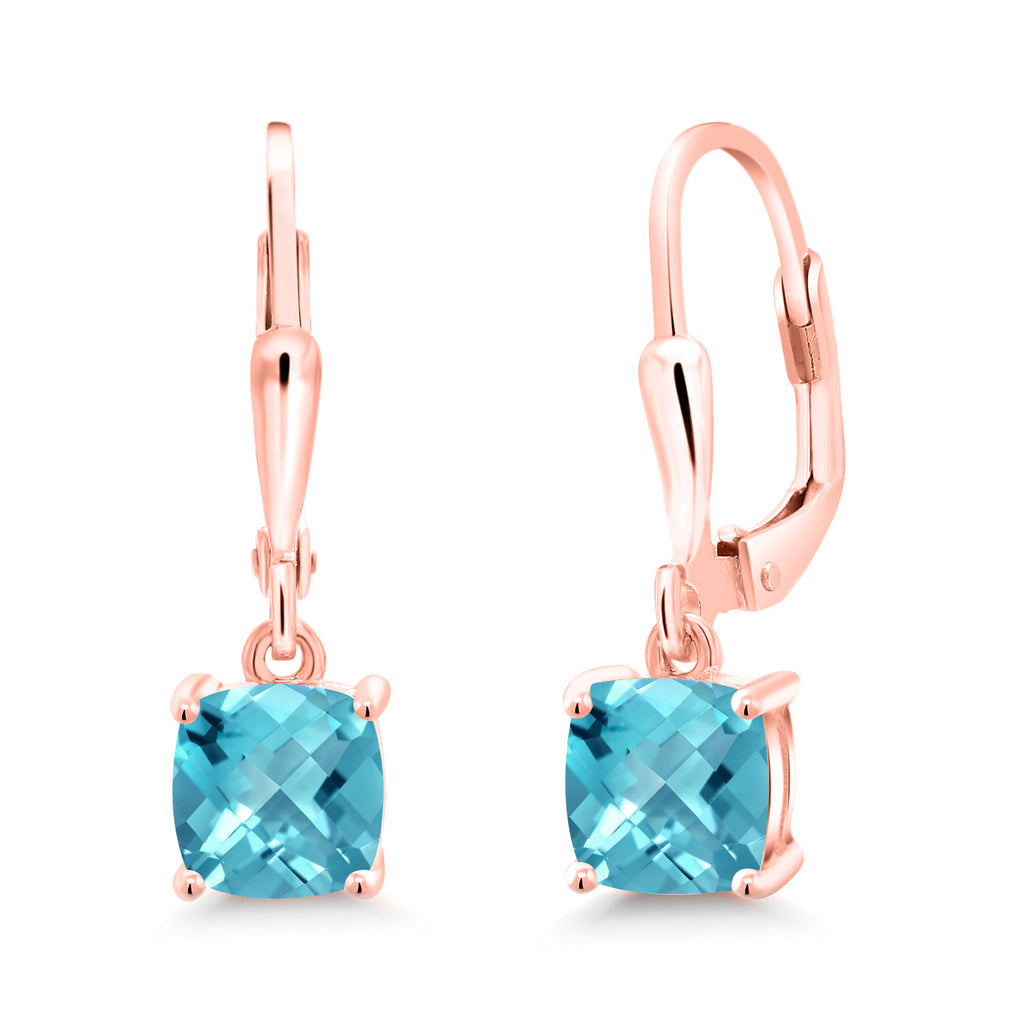 Swiss Blue Topaz-Checkerboard - November_Earrings in 925 Rose Gold Plated Silver