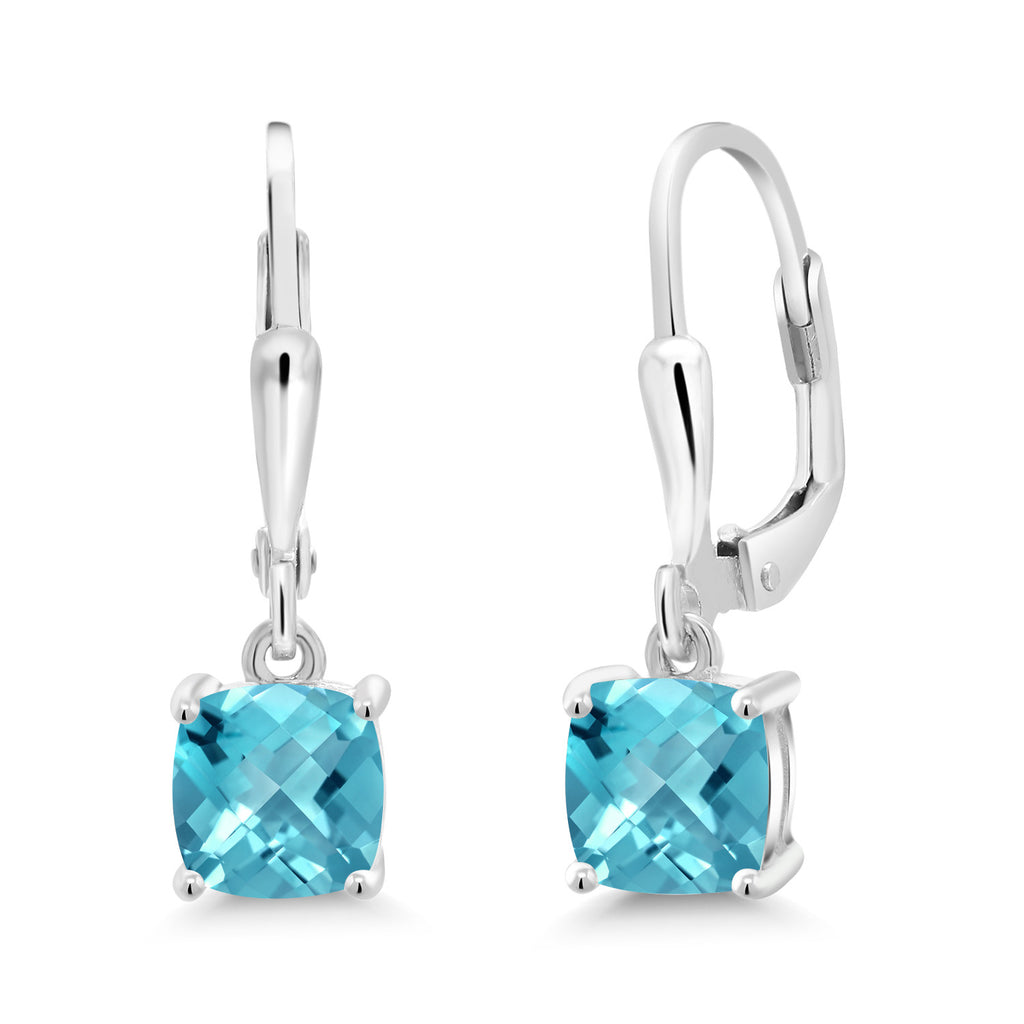 Swiss Blue Topaz-Checkerboard - November_Earrings in 925 Sterling Silver