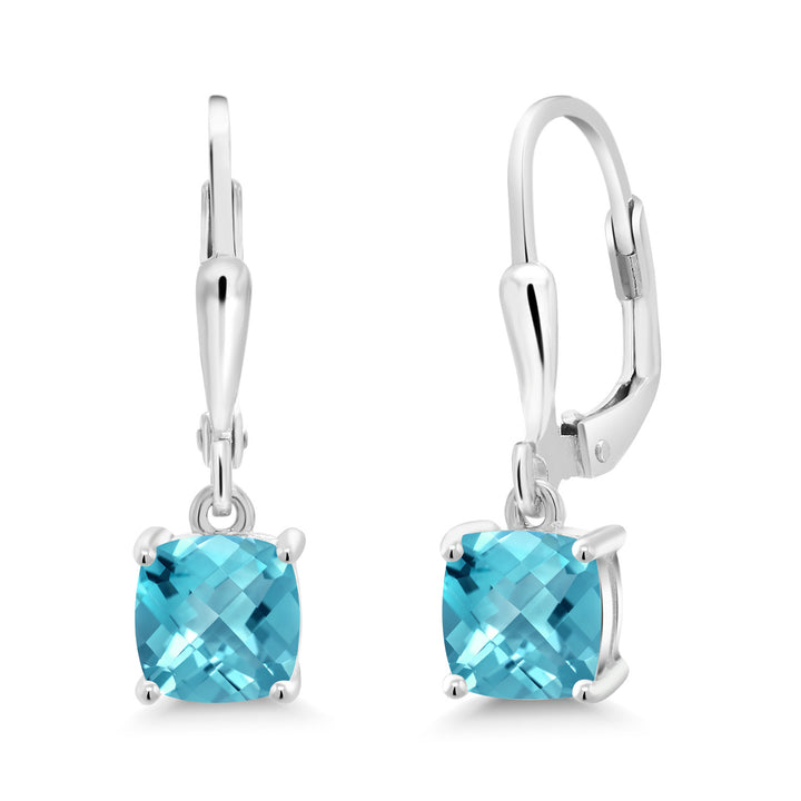 Swiss Blue Topaz-Checkerboard - November_Earrings in 925 Sterling Silver