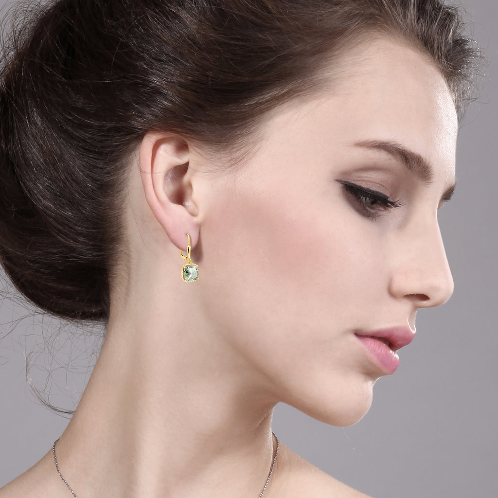 Prasiolite_Earrings in 925 Yellow Gold Plated Silver