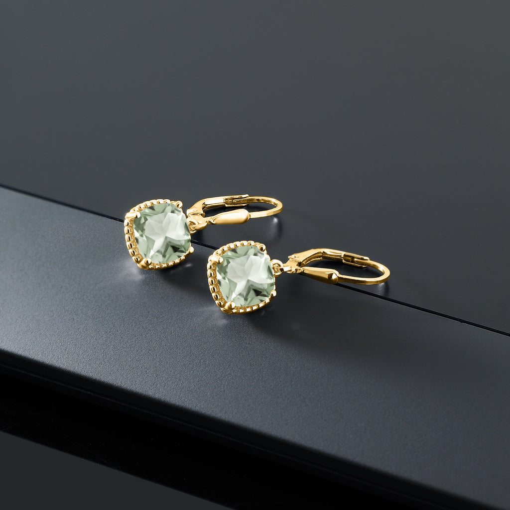Prasiolite_Earrings in 925 Yellow Gold Plated Silver