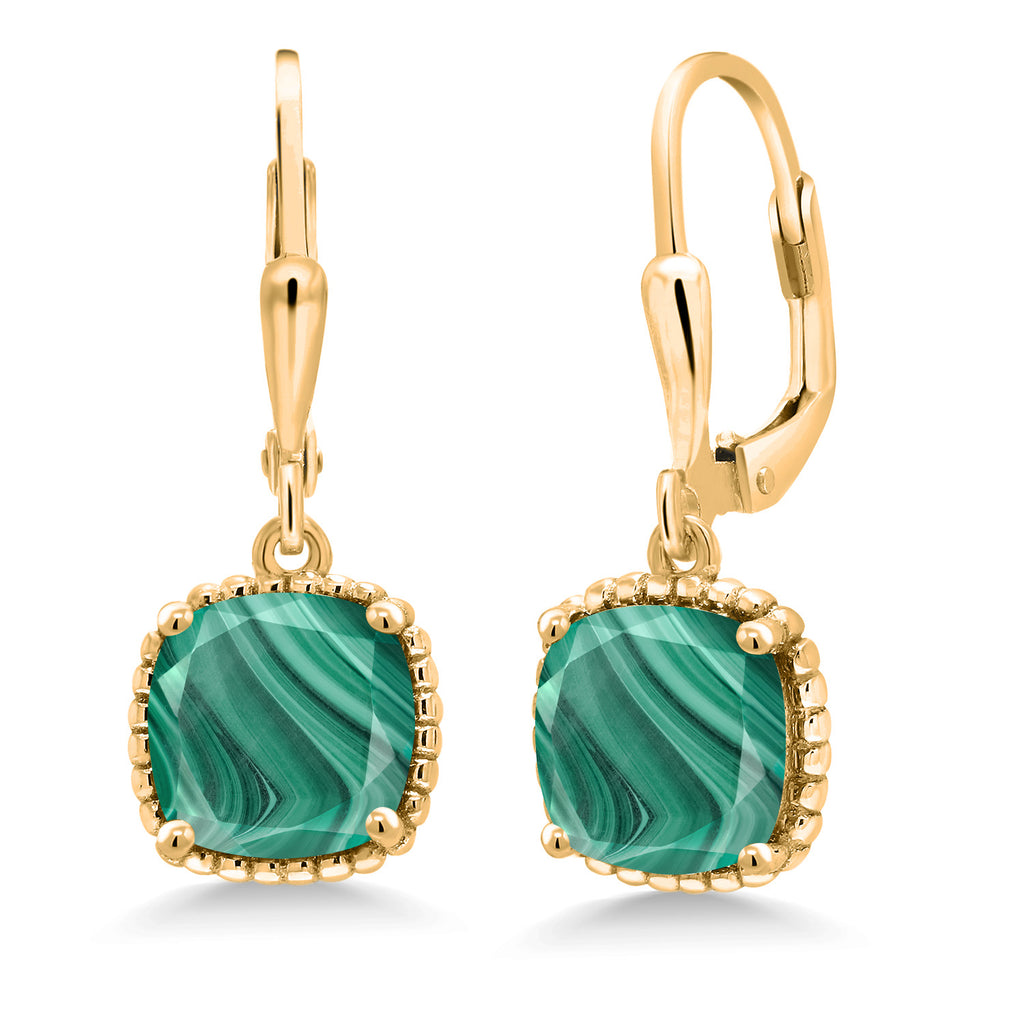 Malachite_Earrings in 925 Yellow Gold Plated Silver