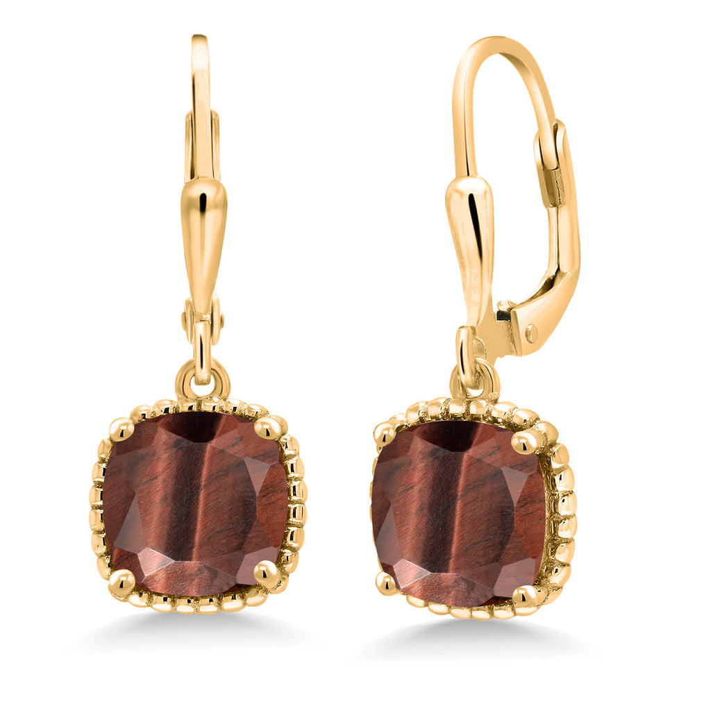 Red Tiger Eye_Earrings in 925 Yellow Gold Plated Silver
