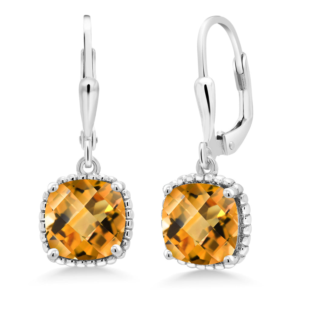 Citrine-Checkerboard - November_Earrings in 925 Sterling Silver