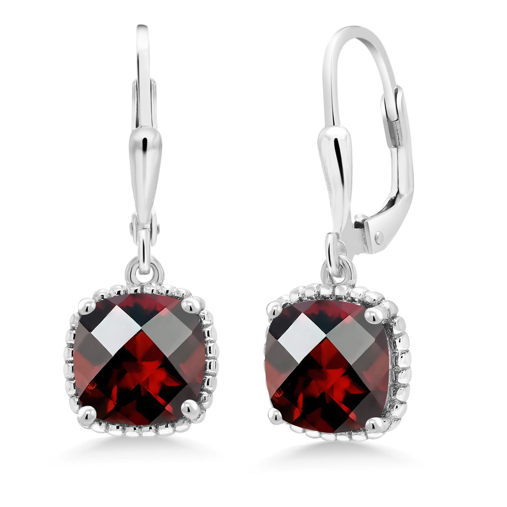 Garnet-Checkerboard - January_Earrings in 925 Sterling Silver