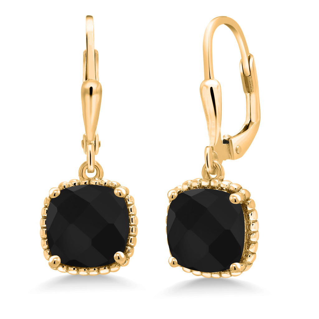 Onyx - December_Earrings in 925 Yellow Gold Plated Silver