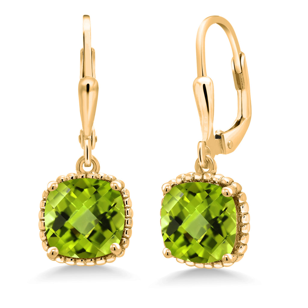 Peridot-Checkerboard - August_Earrings in 925 Yellow Gold Plated Silver