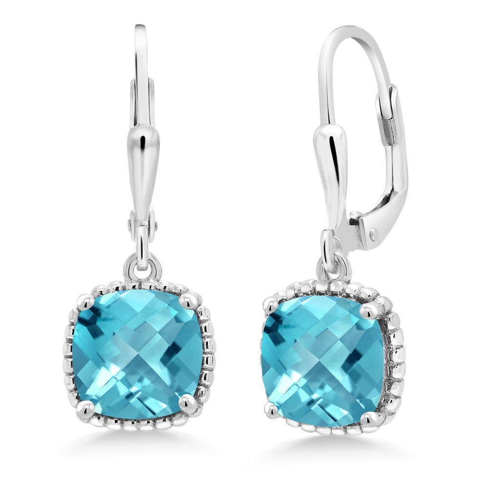 Swiss Blue Topaz-Checkerboard_Earrings in 925 Sterling Silver