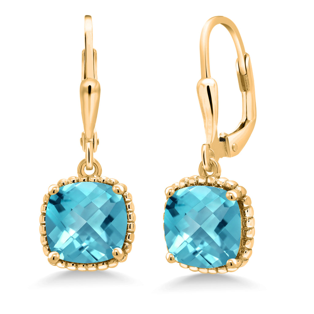 Swiss Blue Topaz-Checkerboard - November_Earrings in 925 Yellow Gold Plated Silver
