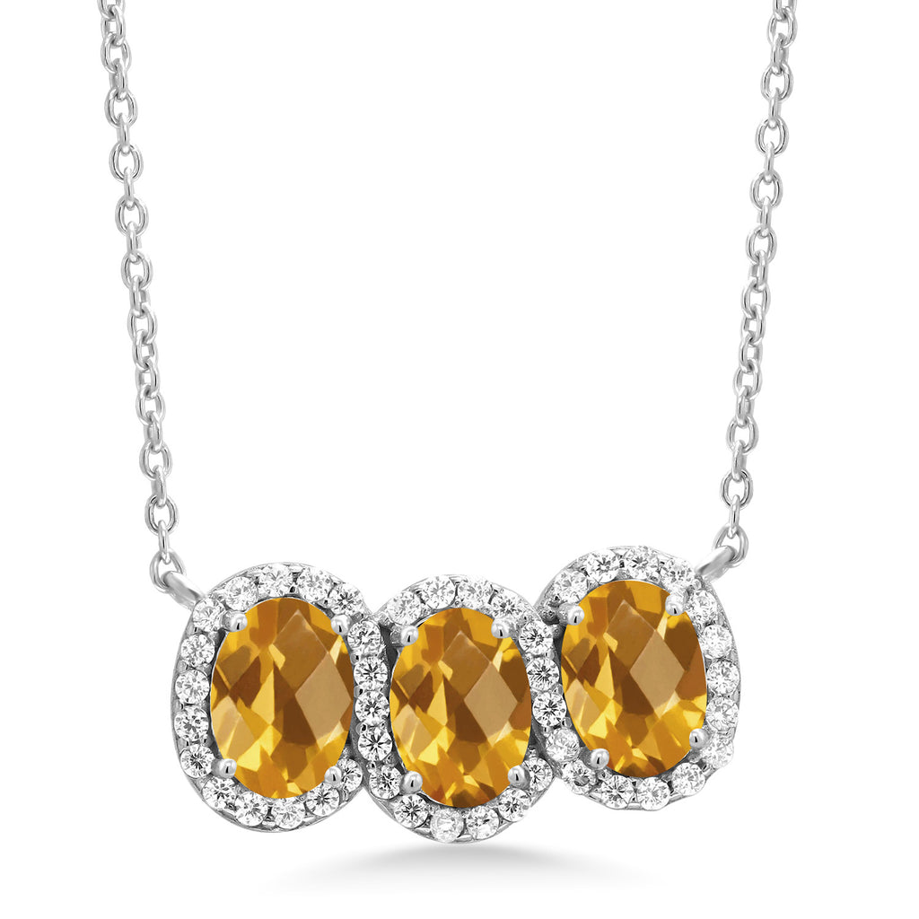 Yellow Citrine-Checkerboard - November_Necklace in 925 Sterling Silver