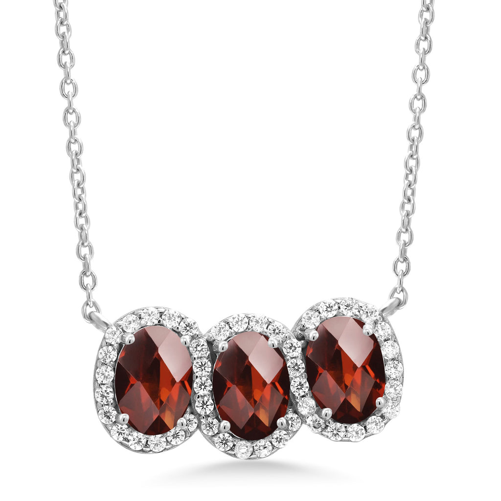 Red Garnet-Checkerboard - January_Necklace in 925 Sterling Silver