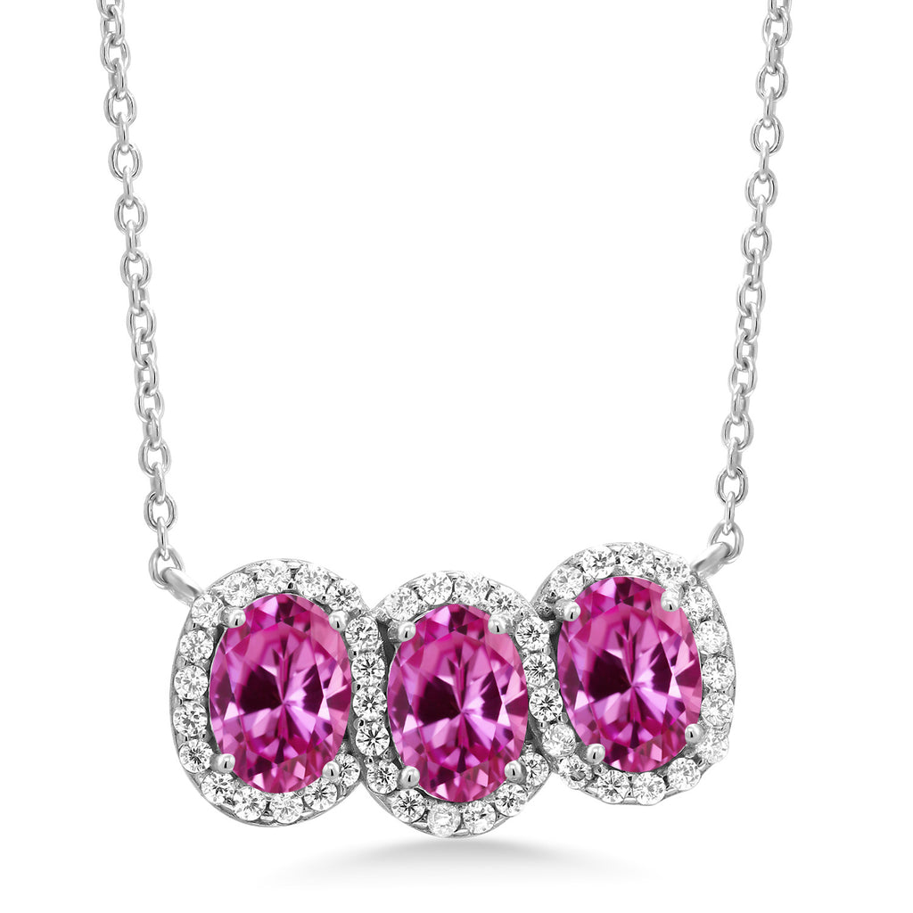 Pink Created Sapphire_Necklace in 925 Sterling Silver