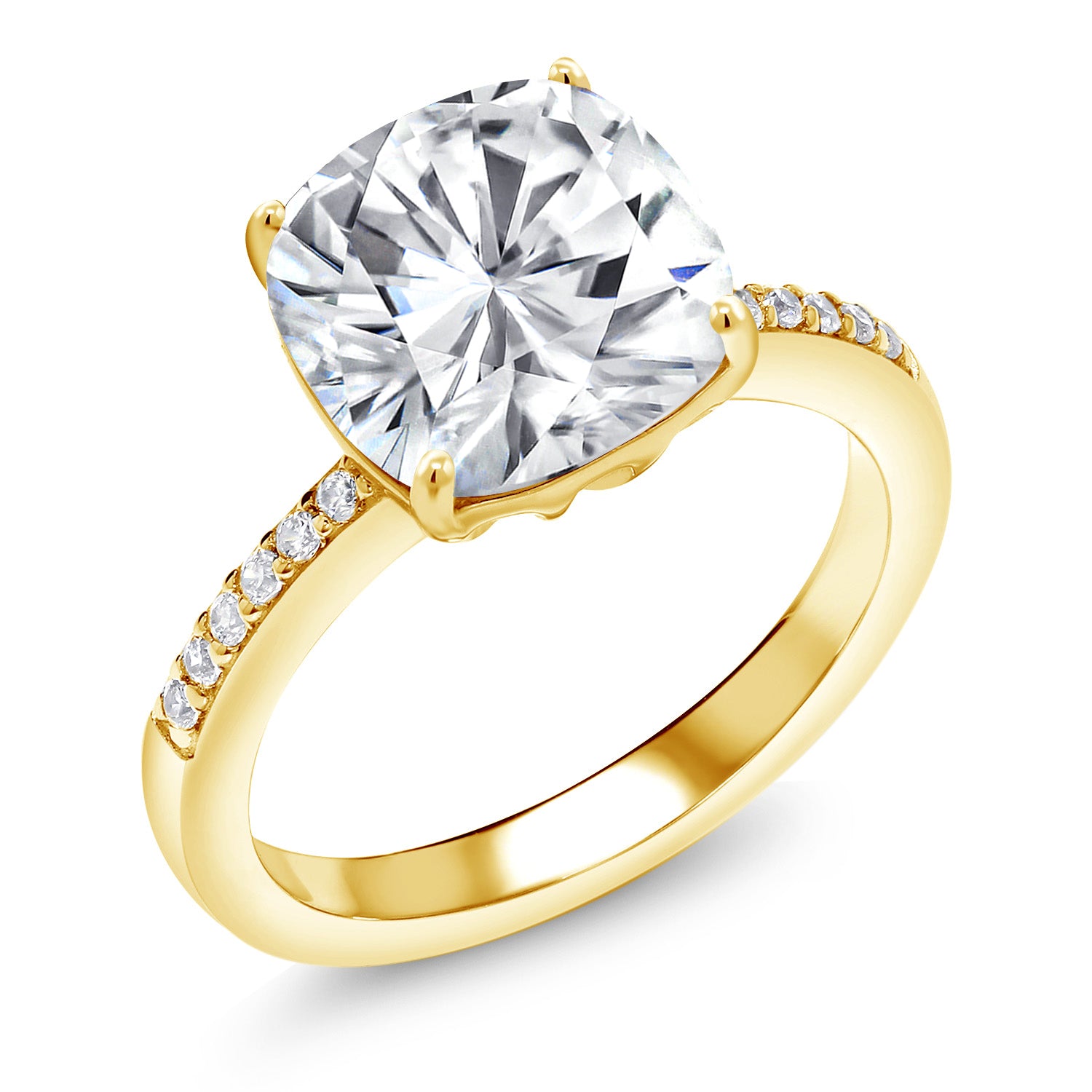Moissanite - April_8_Ring in 925 Yellow Gold Plated Silver
