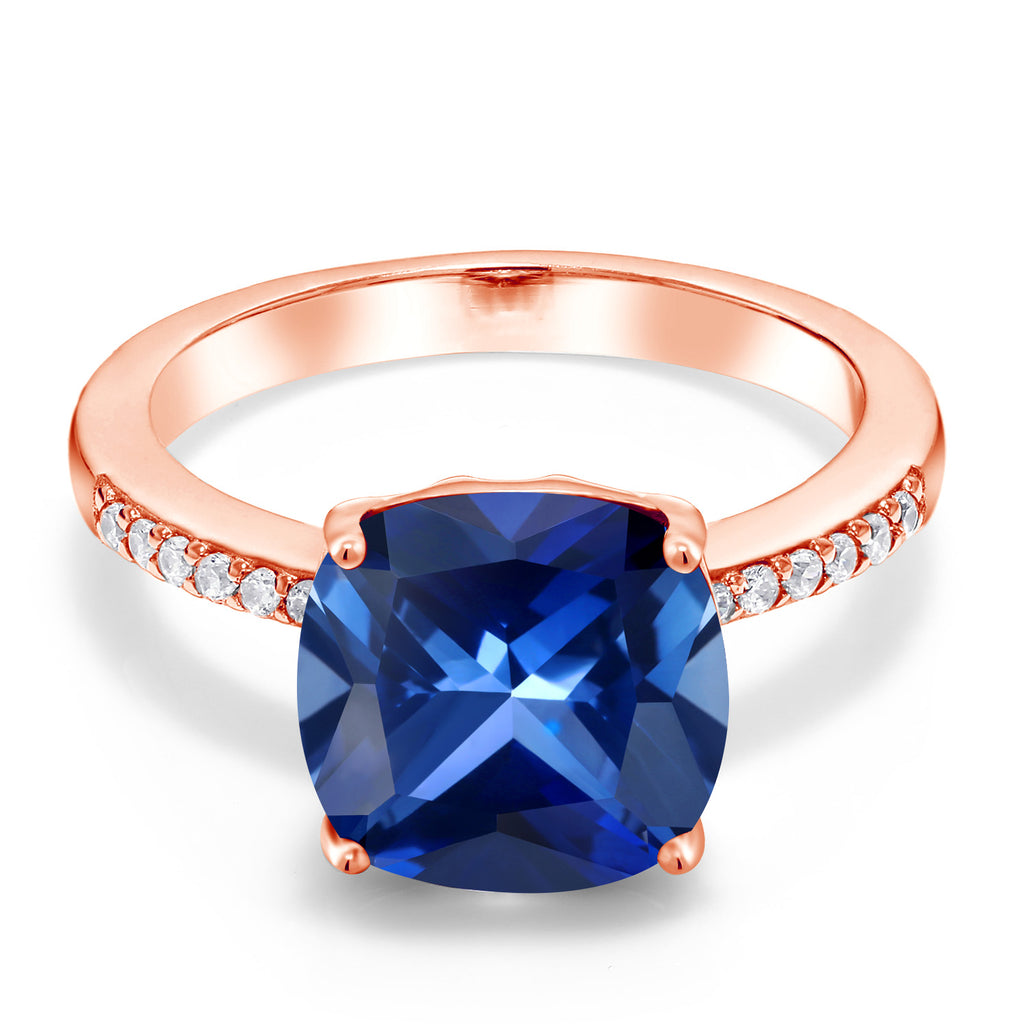 Created Sapphire - September_8_Ring in 925 Rose Gold Plated Silver