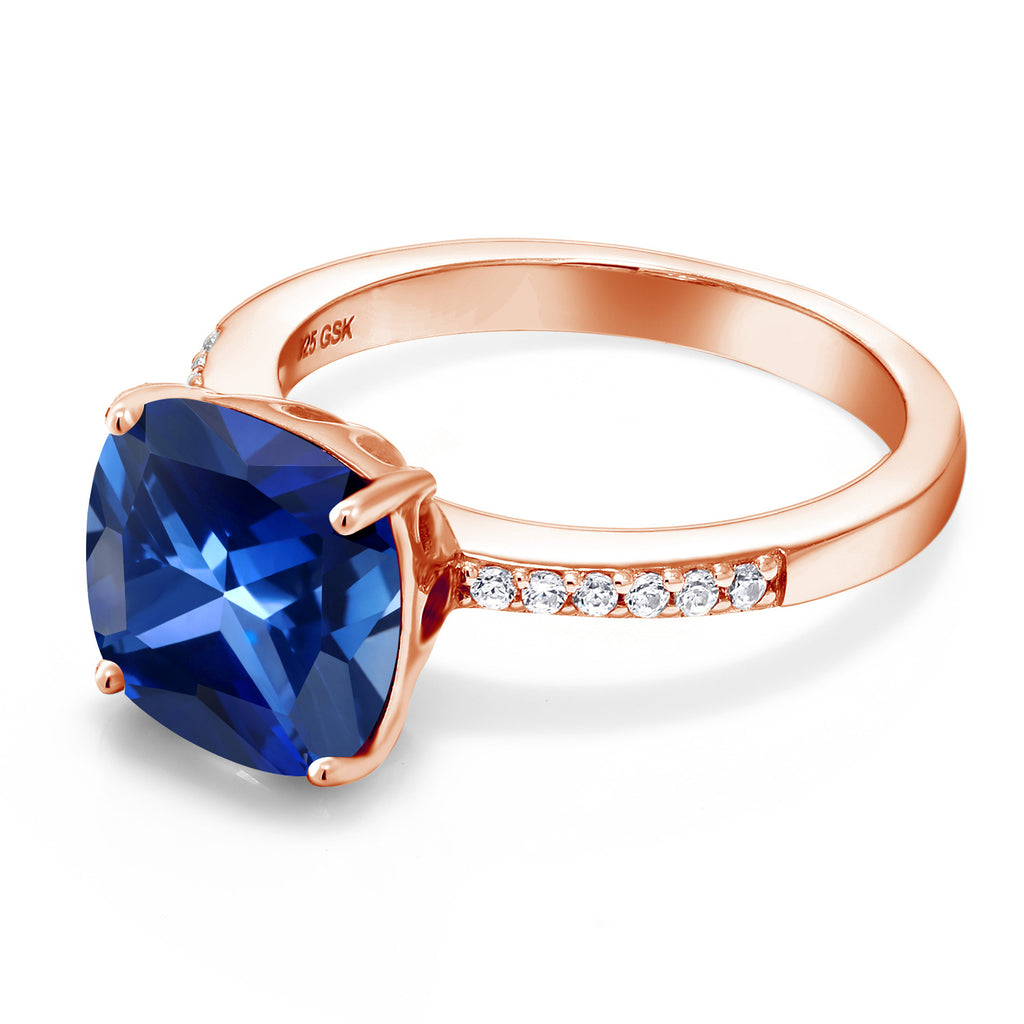 Created Sapphire - September_8_Ring in 925 Rose Gold Plated Silver