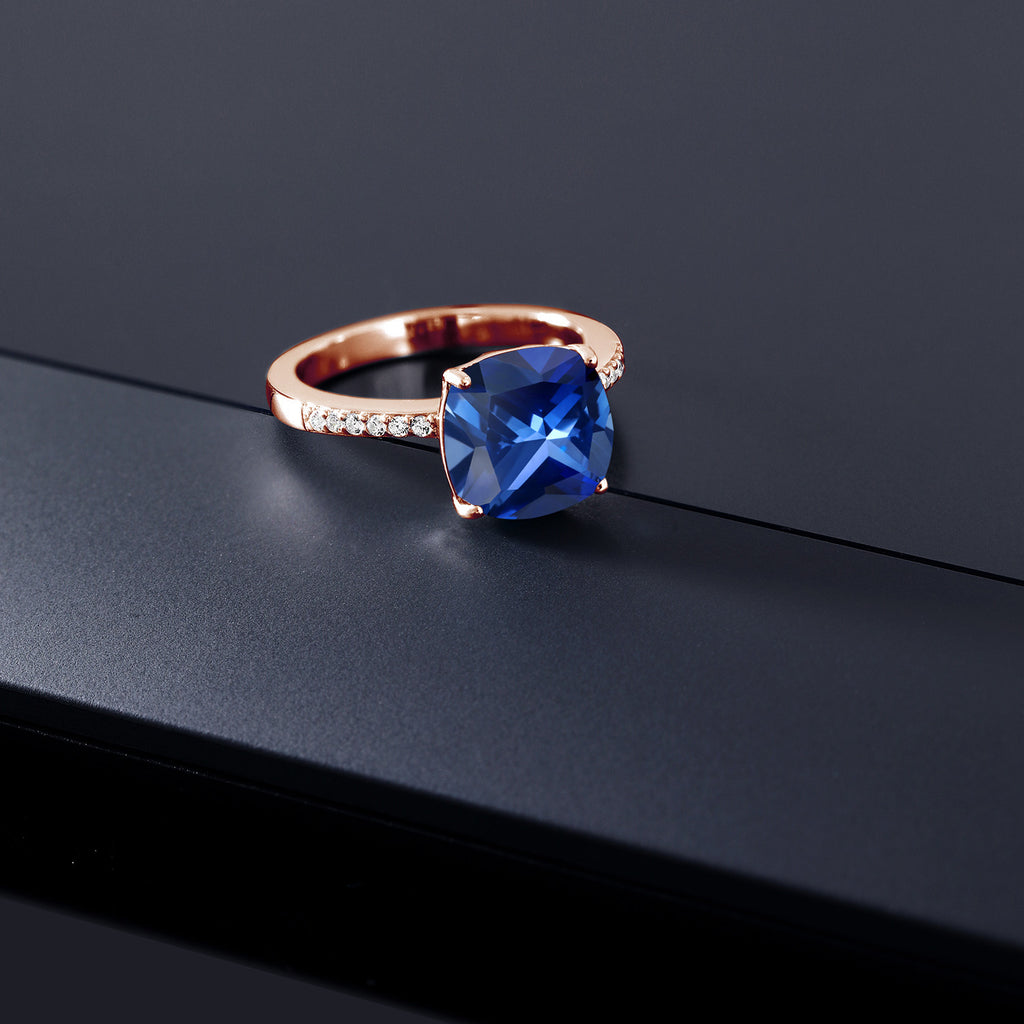Created Sapphire - September_8_Ring in 925 Rose Gold Plated Silver